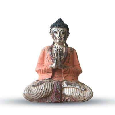 Vintage Orange Hand Carved Buddha Statue - 30cm - Welcome
