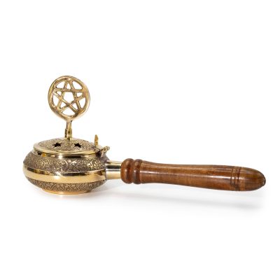 Censer Incense Burner with Wooden Handle - Pentagram