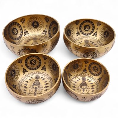 Pure Brass Etched Yogi - Set of 4 - Approx 3.85kg