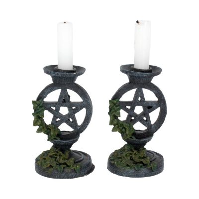 Aged Pentagram Candlesticks 13.4cm